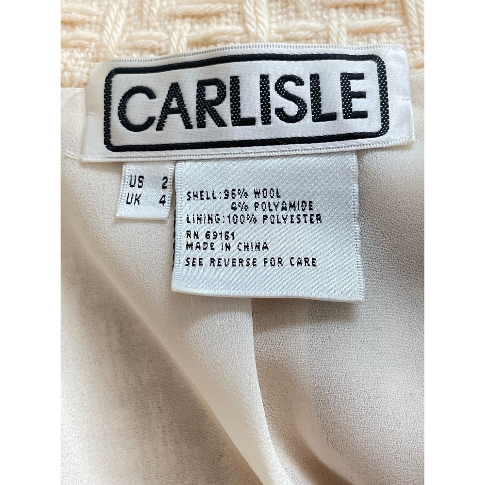 Vintage Carlisle Women Jacket 2 Blazer Cream Basketweave Wool Fringe Trim - Picture 9 of 9